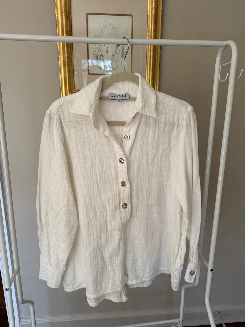 Maurie + Eve Ivory Button-Up Gauze jumper